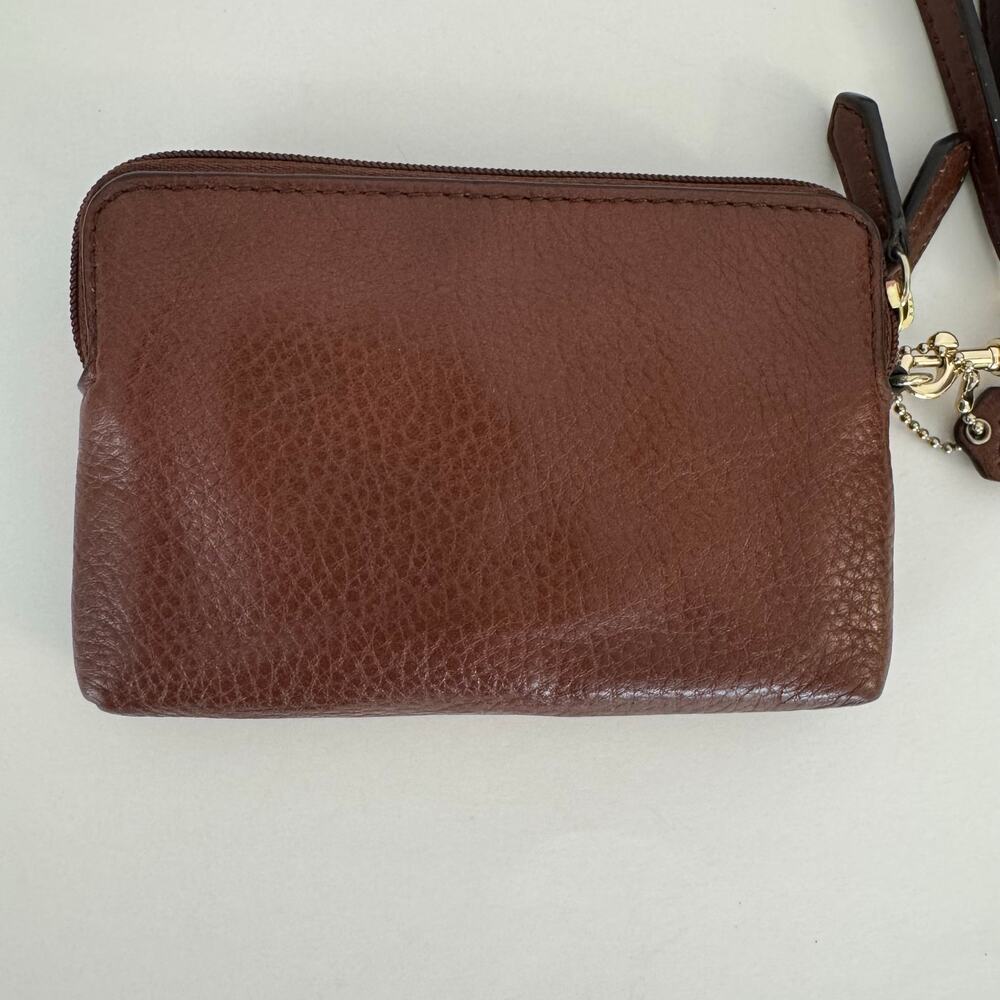 Coach Vintage Double Zipper Brown Pebble Leather Wristlet Wallet - Picture 5 of 15